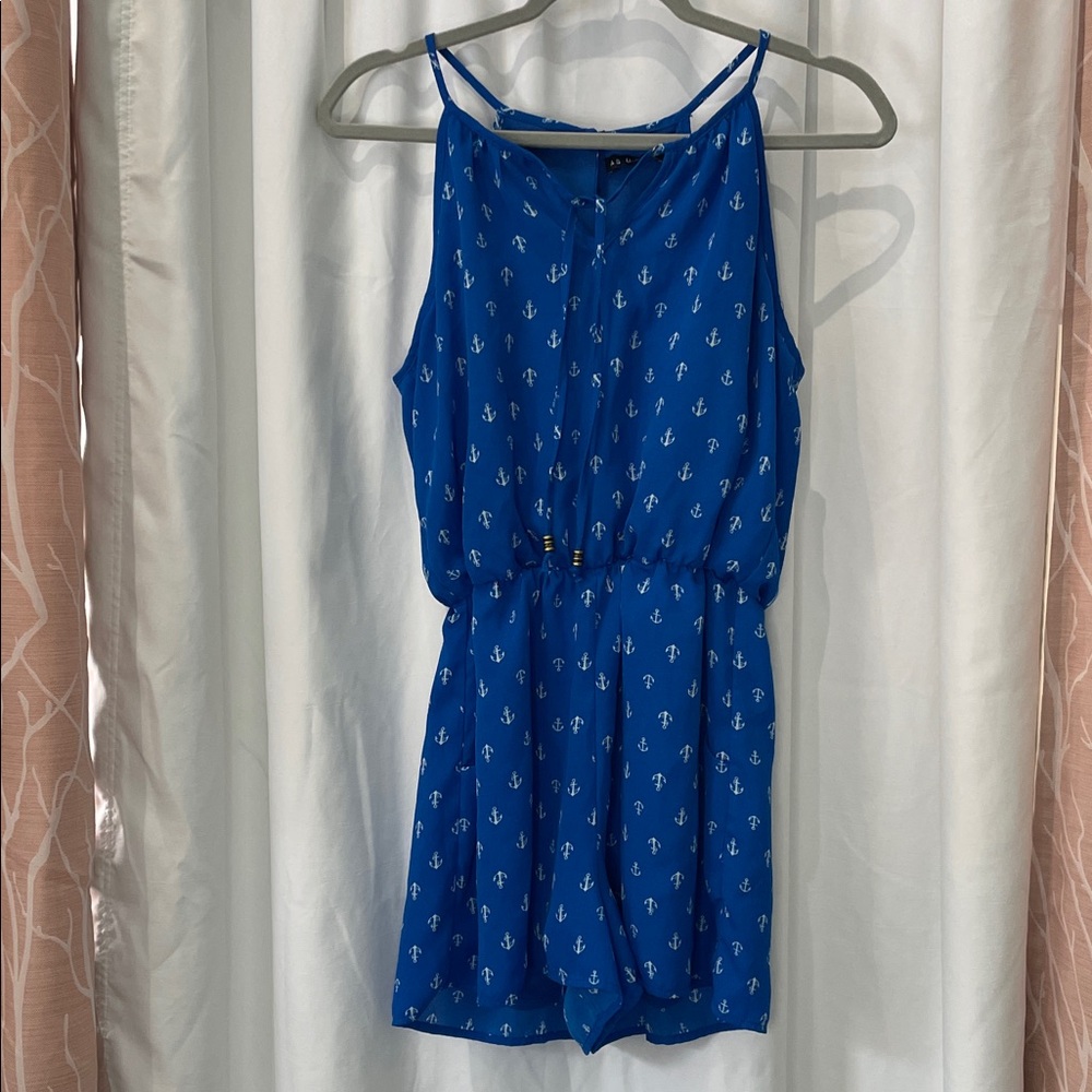 As U Wish Blue Romper with Nautical Print